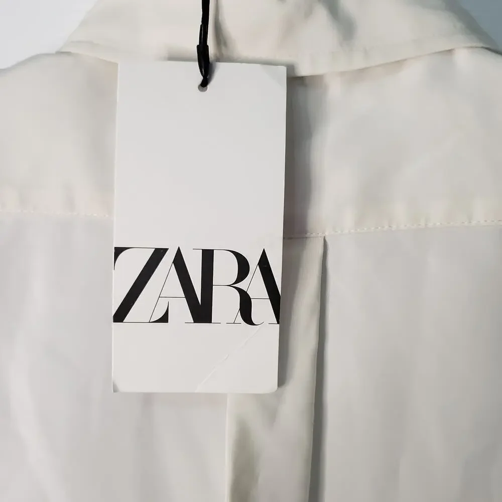 Zara lapel collar shirt short puffy sleeve Sz XS NWT Academia School Girl